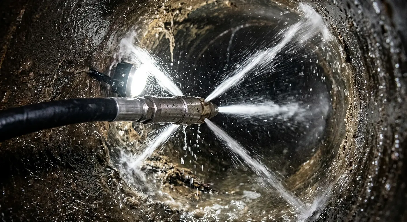 High-pressure hydro jetting nozzle cleaning sewer pipe for Sewer Cleanout in Chambersburg